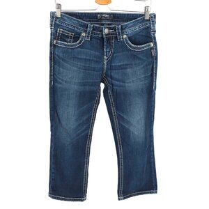 Silver Womens 29 Aiko Capri Blue Denim Jeans Contrast Stitching Cotton Blend